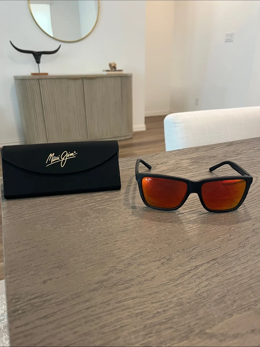 Maui Jim Men’s Polarized Sunglasses - Black Frame with Orange-Red Lenses